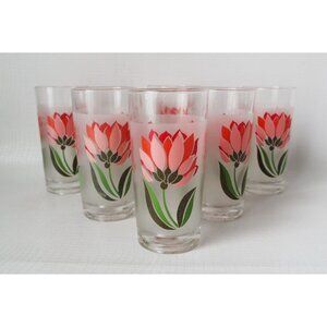 6 Vintage Luminarc Tulip Drinking Glasses Retro 1970's Tumblers